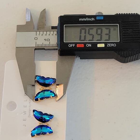 Blue Green Crystal Butterfly Stud Earrings Set of Korea Design, Gift Bag - Picture 9 of 14